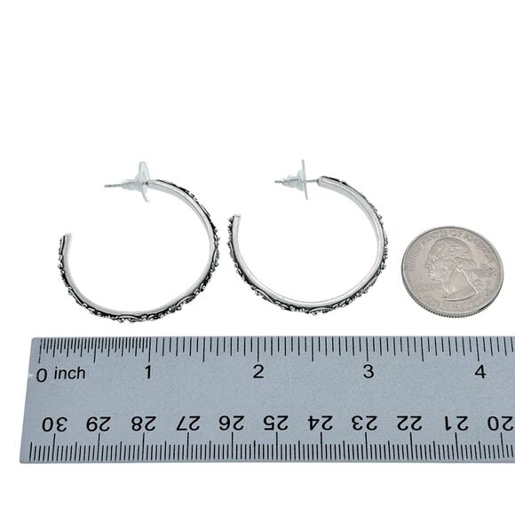 Lois Hill Sterling Silver 925 Milgrain Scrollwork Oxidized Hoop Earrings - Picture 5 of 10